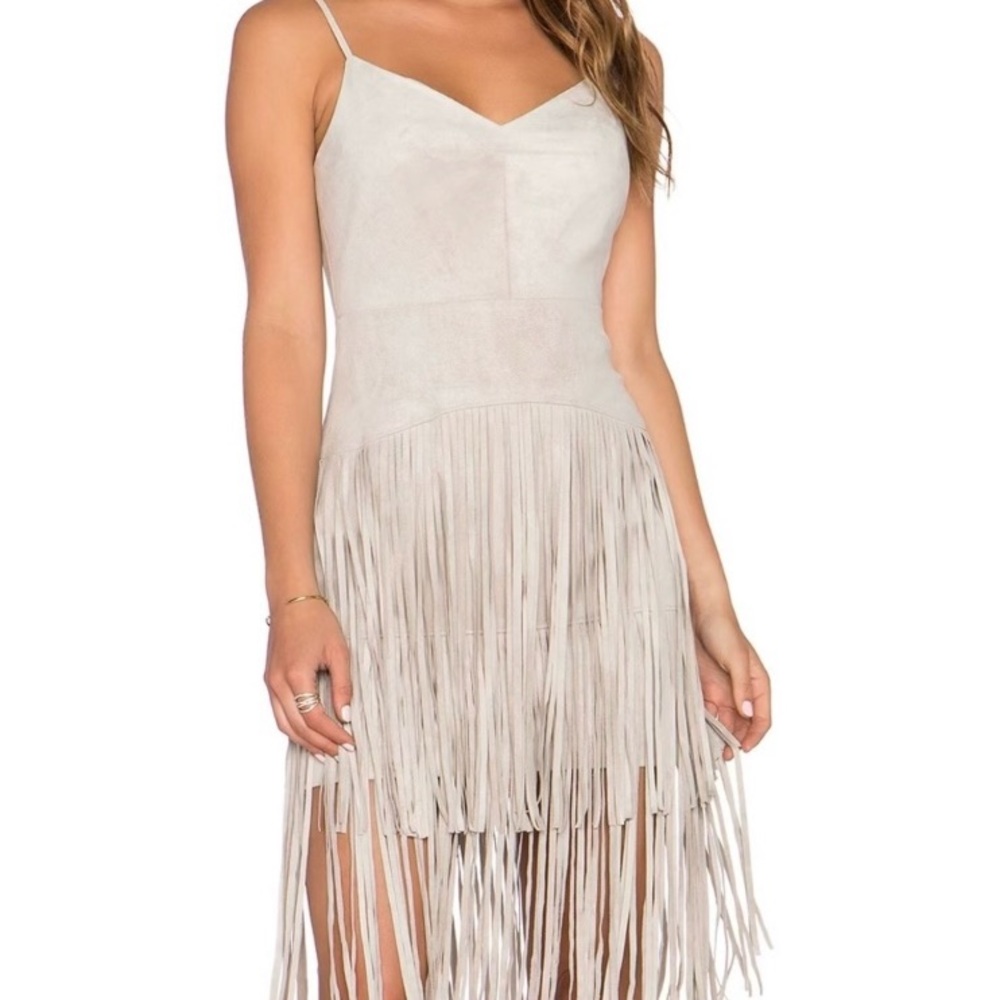 BCBGMaxAzria Cream Fringe Slip Dress